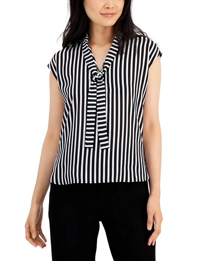 Bar III Women's Striped Tie-Neck Top, Created For Macy's 1 Bar III Women's Striped Tie-Neck Top, Created For Macy's