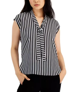Bar III Women's Striped Tie-Neck Top, Created For Macy's 6 Bar III Women's Striped Tie-Neck Top, Created For Macy's -Anne Klein Sales Store 19288829 fpx