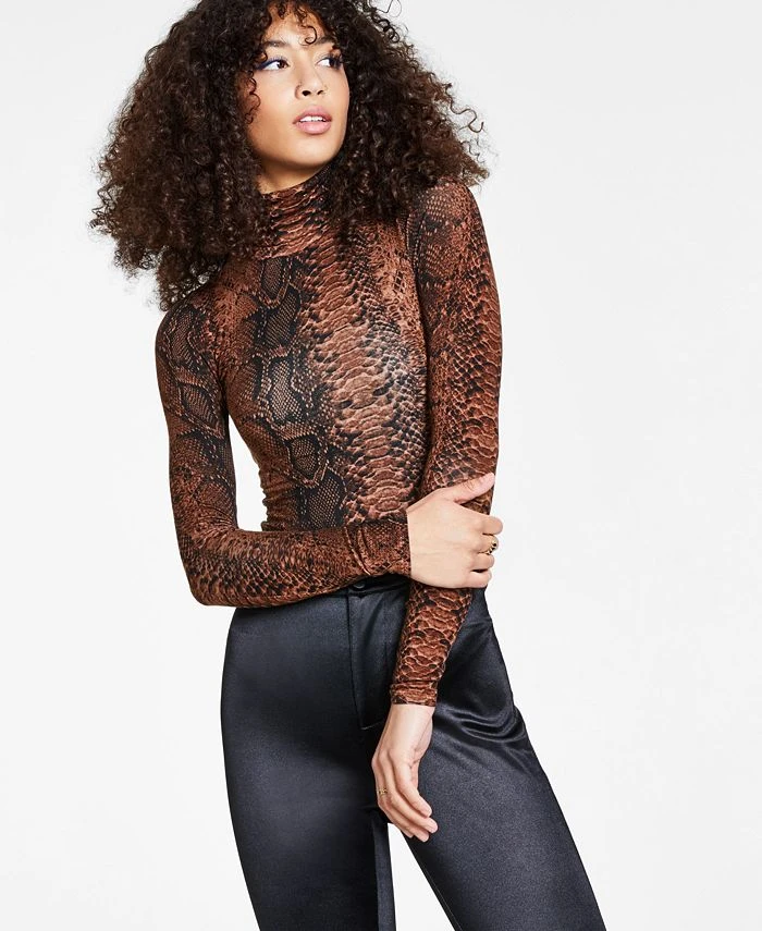 Bar III Snakeskin-Print Turtleneck Bodysuit, Created For Macy's 1 Bar III Snakeskin-Print Turtleneck Bodysuit, Created For Macy's