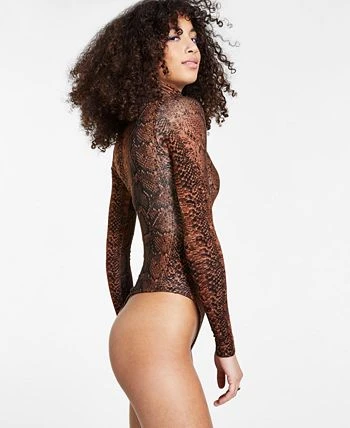 Bar III Snakeskin-Print Turtleneck Bodysuit, Created For Macy's 2 Bar III Snakeskin-Print Turtleneck Bodysuit, Created For Macy's - Image 2