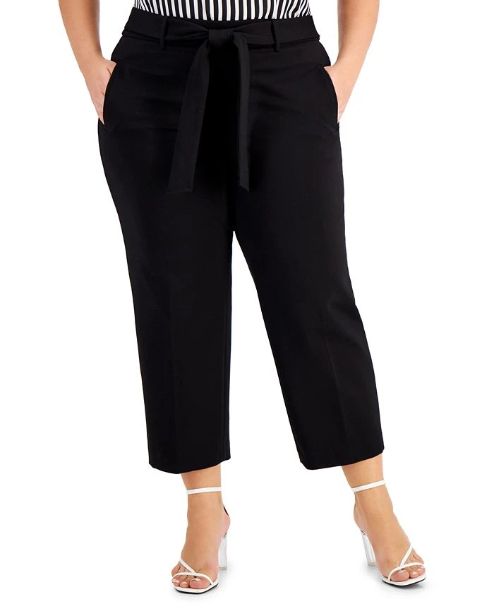 Bar III Plus Size Cropped Tie-Front Pants, Created For Macy's 1 Bar III Plus Size Cropped Tie-Front Pants, Created For Macy's
