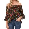 CeCe Women's Garden Flora Smocked Off-The-Shoulder Blouse