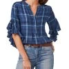 Vince Camuto Women's Plaid Ruffle-Sleeve Top