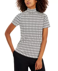 Anne Klein Chain-Print Mock-Neck Top -Anne Klein Sales Store 19537760 fpx