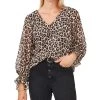 Vince Camuto Leopard-Print Smocked-Cuff Top