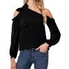 CeCe Ruffled Asymmetric Cold-Shoulder Top