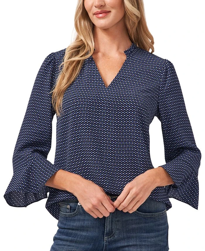 CeCe Women's V-Neck Ruffled 3/4-Sleeve Printed Blouse 1 CeCe Women's V-Neck Ruffled 3/4-Sleeve Printed Blouse