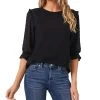 CeCe Women's Ruffle Mixed-Media Elbow Sleeve Blouse