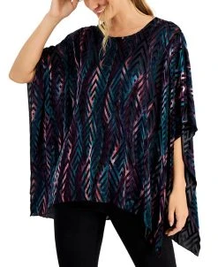 Kasper Printed Burnout Velvet Kaftan Top