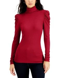 INC International Concepts Women's Puff-Sleeve Turtleneck Top, Created For Macy's