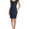 Vince Camuto Draped-Neck Sequinned Bodycon Dress