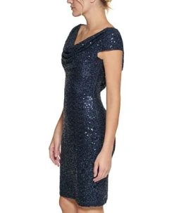 Vince Camuto Draped-Neck Sequinned Bodycon Dress -Anne Klein Sales Store 19662387 fpx