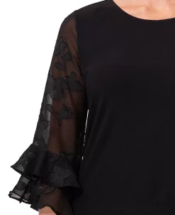 CeCe Women's Mixed-Media Ruffled-Sleeve Knit Top -Anne Klein Sales Store 19690121 fpx