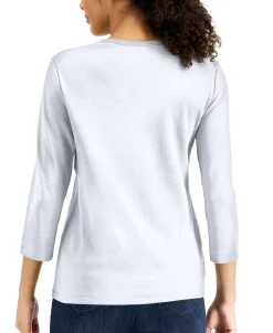 Karen Scott V-Neck 3/4-Sleeve Top, Created For Macy's -Anne Klein Sales Store 19721296 fpx