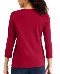 Karen Scott V-Neck 3/4-Sleeve Top, Created For Macy's -Anne Klein Sales Store 19721310 fpx