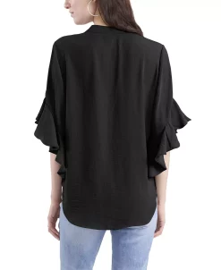 Vince Camuto Women's Ruffle Sleeve Henley Blouse 18 Vince Camuto Women's Ruffle Sleeve Henley Blouse -Anne Klein Sales Store 19787236 fpx