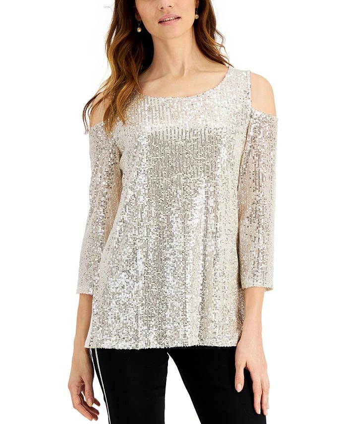 JM Collection Sequin Cold-Shoulder Top, Created For Macy's 1 JM Collection Sequin Cold-Shoulder Top, Created For Macy's