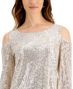 JM Collection Sequin Cold-Shoulder Top, Created For Macy's 7 JM Collection Sequin Cold-Shoulder Top, Created For Macy's -Anne Klein Sales Store 19787639 fpx