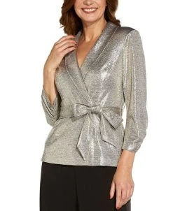 Adrianna Papell Metallic Wrap Top