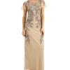 Papell Studio Beaded Illusion-Sleeve Gown