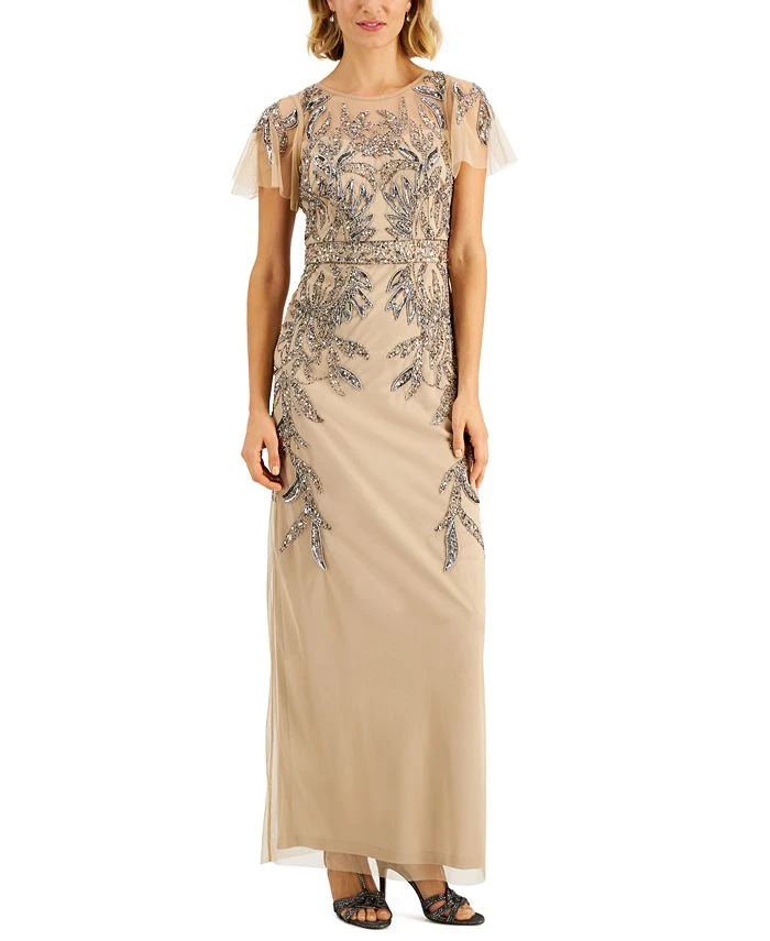 Papell Studio Beaded Illusion-Sleeve Gown 1 Papell Studio Beaded Illusion-Sleeve Gown