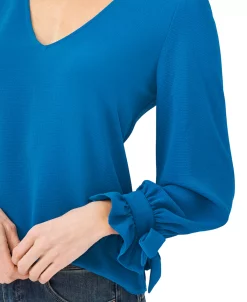 CeCe Women's Solid Long Sleeve V-Neck Tie-Cuff Blouse -Anne Klein Sales Store 19850185 fpx