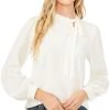 CeCe Women's Solid Long Sleeve Tie-Neck Puff-Sleeve Blouse
