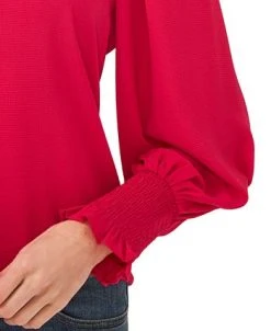 CeCe Women's Solid Smocked-Cuff V-Neck Charmeuse Blouse -Anne Klein Sales Store 19850284 fpx