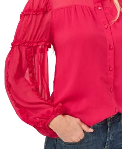 CeCe Women's Solid Ruffled-Sleeve Button-Down Blouse -Anne Klein Sales Store 19850359 fpx