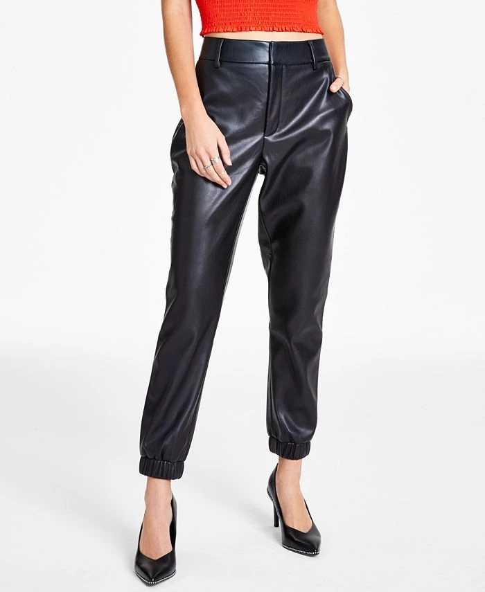 Bar III Faux-Leather Jogger Pants, Created For Macy's 1 Bar III Faux-Leather Jogger Pants, Created For Macy's