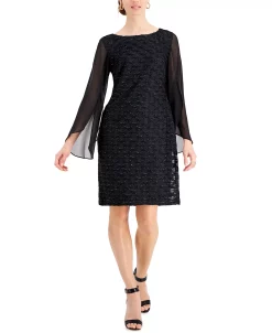 Connected Jacquard Cape Sleeve Dress