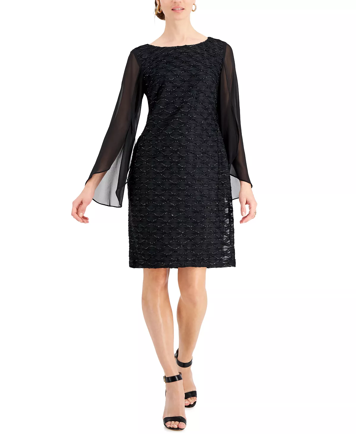 Connected Jacquard Cape Sleeve Dress 1 Connected Jacquard Cape Sleeve Dress