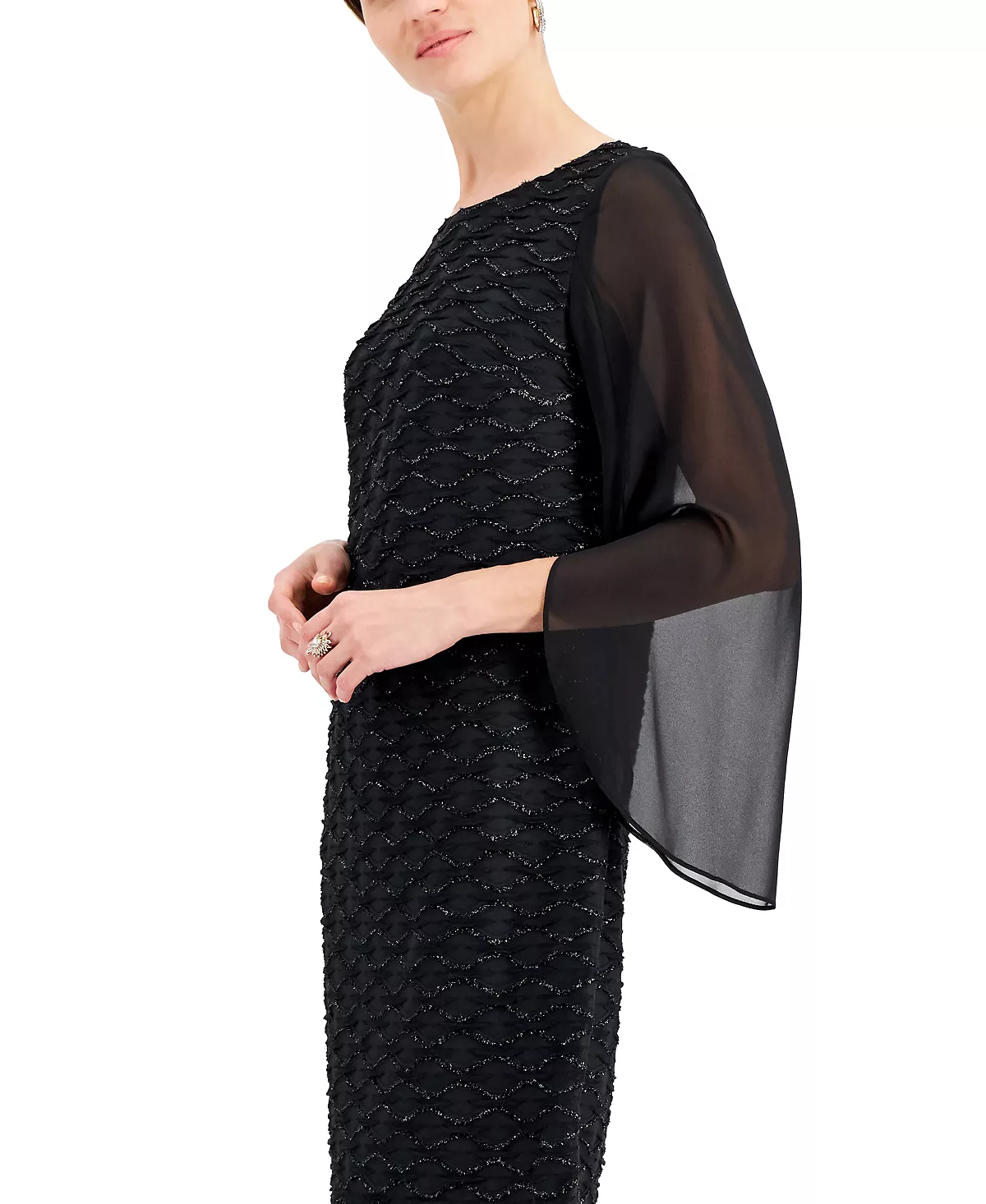 Connected Jacquard Cape Sleeve Dress 4 Connected Jacquard Cape Sleeve Dress - Image 4