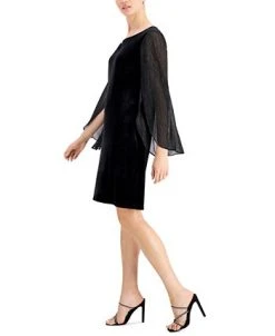 Connected Velvet Sheer-Sleeve Dress -Anne Klein Sales Store 19878410 fpx