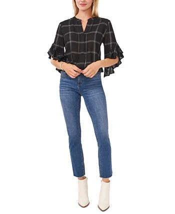 Vince Camuto Plaid Flutter-Sleeve Henley Blouse 3 Vince Camuto Plaid Flutter-Sleeve Henley Blouse - Image 3