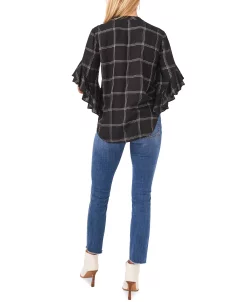 Vince Camuto Plaid Flutter-Sleeve Henley Blouse 8 Vince Camuto Plaid Flutter-Sleeve Henley Blouse -Anne Klein Sales Store 19884073 fpx