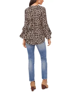 Vince Camuto Tiered-Sleeve Leopard-Print Top -Anne Klein Sales Store 19917708 fpx