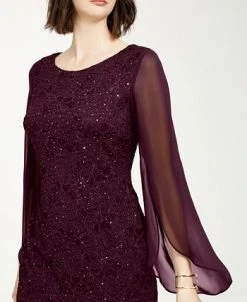 Connected Flutter-Sleeve Sequined Lace Dress -Anne Klein Sales Store 19961261 fpx