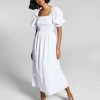 And Now This Women's Cotton Smocked Puffed Sleeve Midi Dress