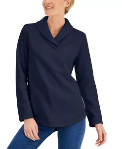 Karen Scott Hawl Collar Fleece Top, Created For Macy's