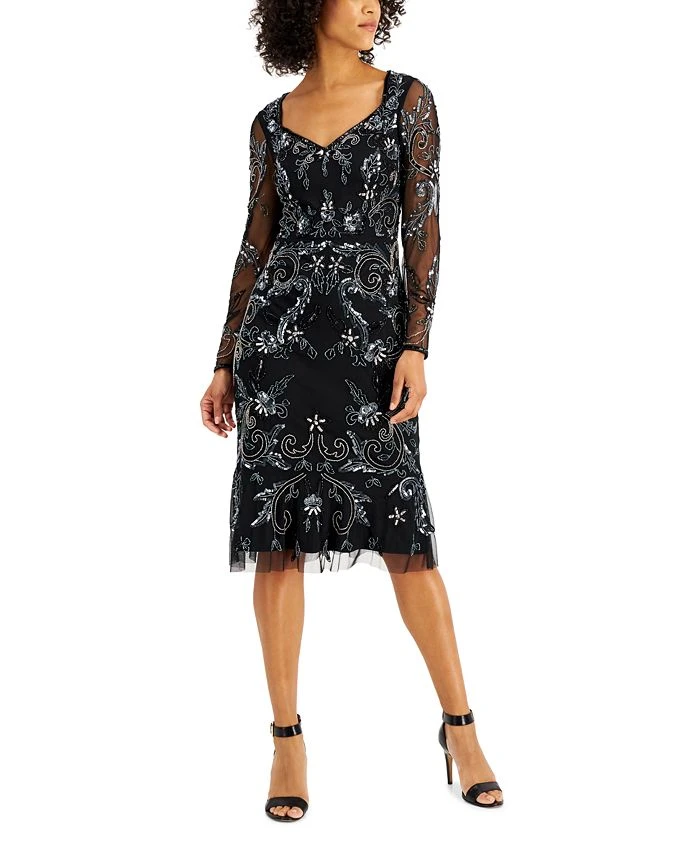 Adrianna Papell Embellished Long-Sleeve Dress 1 Adrianna Papell Embellished Long-Sleeve Dress