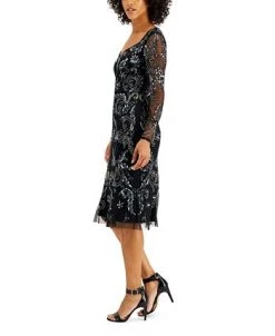 Adrianna Papell Embellished Long-Sleeve Dress 7 Adrianna Papell Embellished Long-Sleeve Dress -Anne Klein Sales Store 20103961 fpx