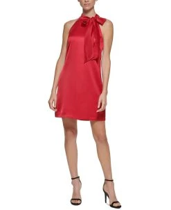 Vince Camuto Bow-Neck Satin Shift Dress