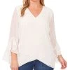 Vince Camuto Plus Size Textured Flutter-Sleeve Top