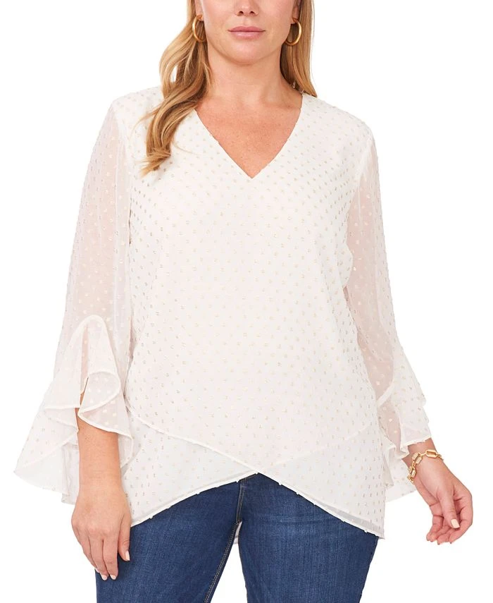 Vince Camuto Plus Size Textured Flutter-Sleeve Top 1 Vince Camuto Plus Size Textured Flutter-Sleeve Top