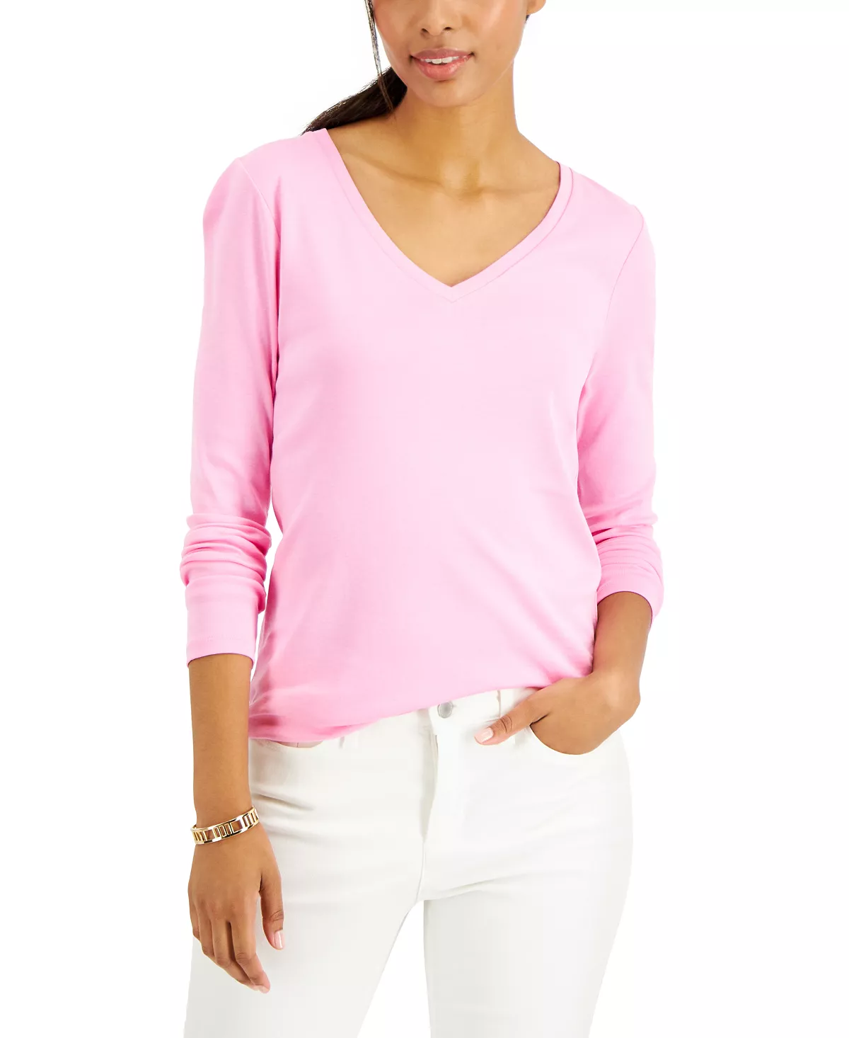 Charter Club Women's Cotton Long-Sleeve V-Neck T-Shirt, Created For Macy's 6 Charter Club Women's Cotton Long-Sleeve V-Neck T-Shirt, Created For Macy's - Image 6
