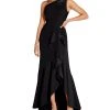 Adrianna Papell One-Shoulder Beaded Ruffled Gown