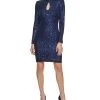 Vince Camuto Long Sleeve Mock Neck Keyhole Cocktail Dress
