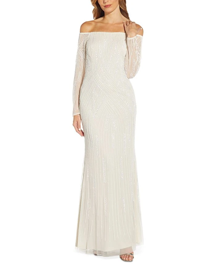 Adrianna Papell Embellished Off-The-Shoulder Gown 1 Adrianna Papell Embellished Off-The-Shoulder Gown