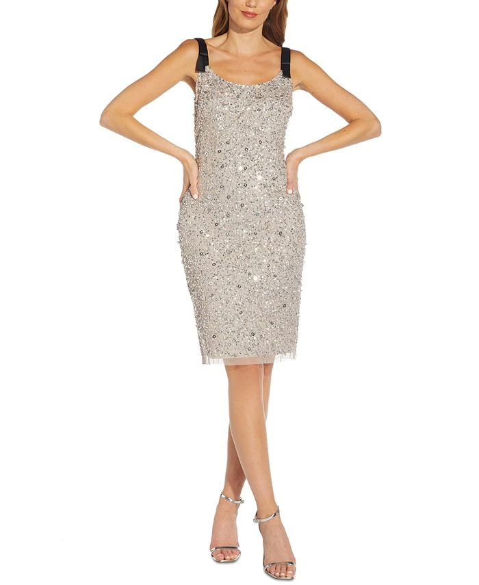 Adrianna Papell Embellished Cocktail Sheath Dress 1 Adrianna Papell Embellished Cocktail Sheath Dress